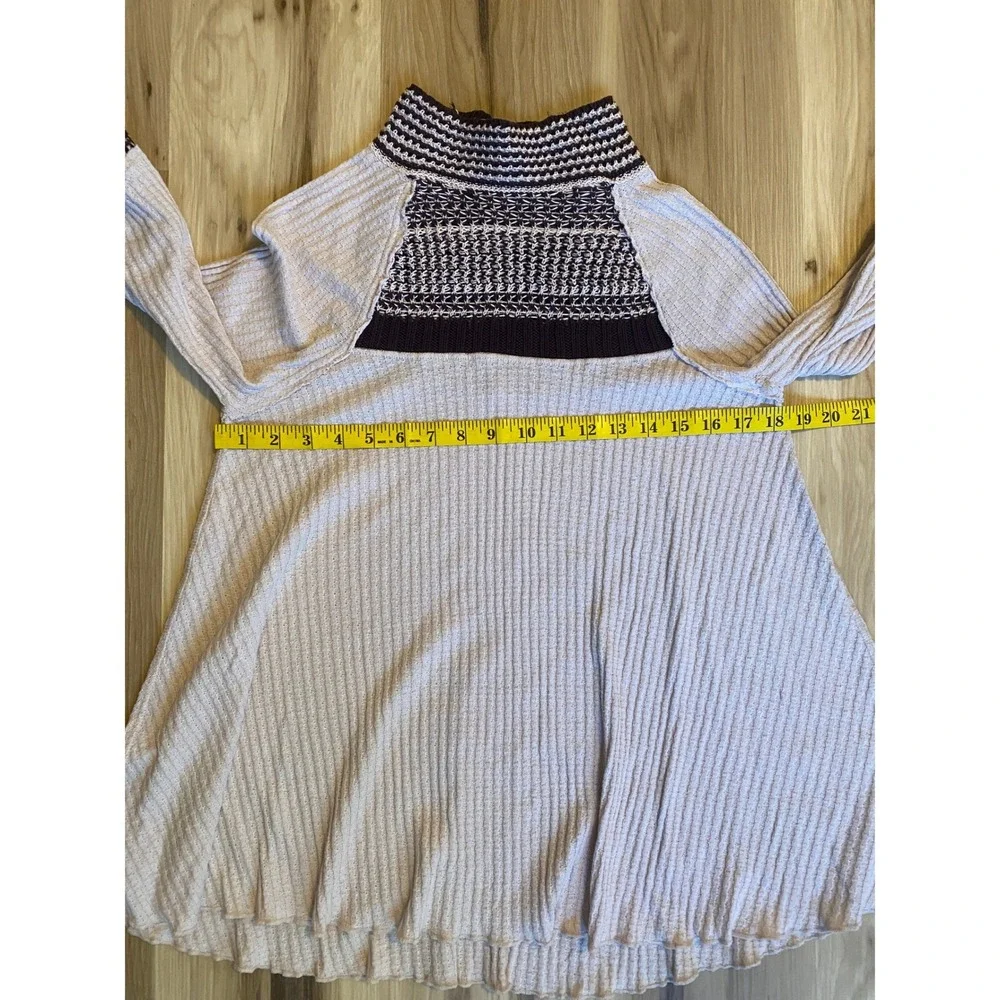 Free People Snow Day‎ Tunic Top Brown Beige Thermal Knit Crochet Small